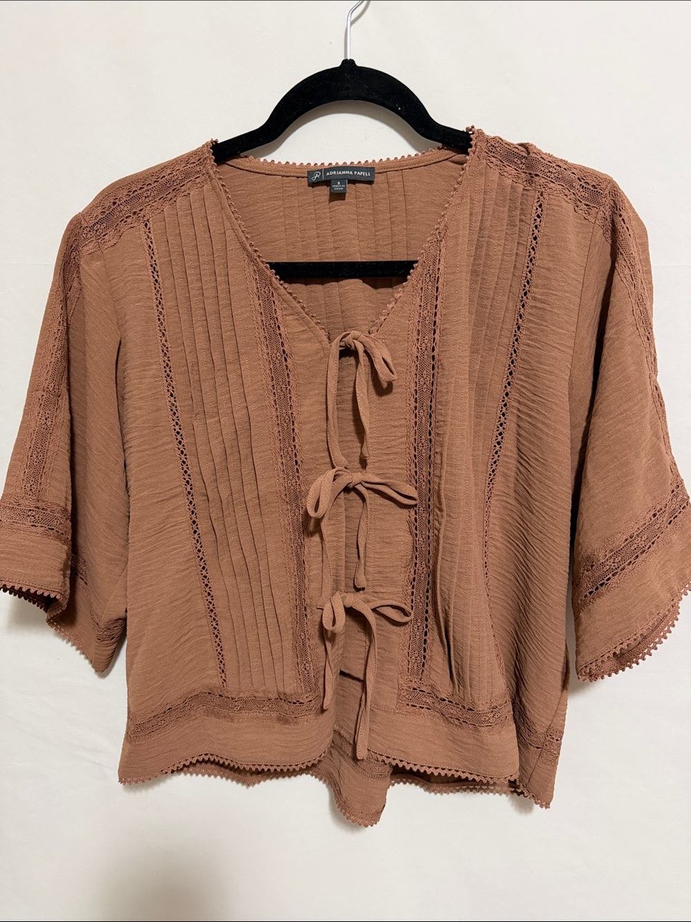 New without tags Adrianna Papell Brown Tie-Front woven top